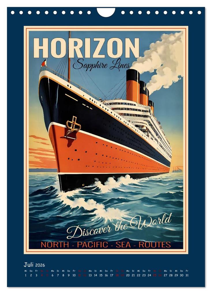 Weitere Ansicht: Vintage Schiffsplakate - nostalgische Kreuzfahrt um die Welt (Wandkalender 2026 DIN A4 hoch), CALVENDO Monatskalender | Renate Utz, Calvendo