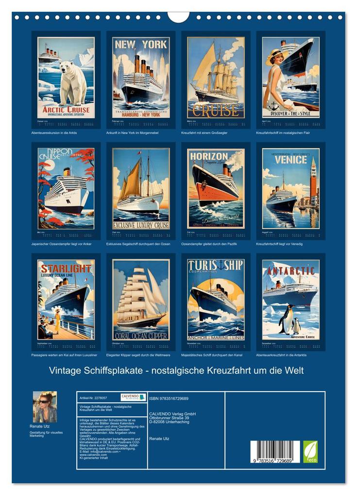 Weitere Ansicht: Vintage Schiffsplakate - nostalgische Kreuzfahrt um die Welt (Wandkalender 2026 DIN A3 hoch), CALVENDO Monatskalender | Renate Utz, Calvendo
