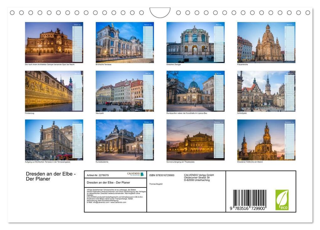 Weitere Ansicht: Dresden an der Elbe - Der Planer (Wandkalender 2026 DIN A4 quer), CALVENDO Monatskalender | Thomas Bugdoll, Calvendo