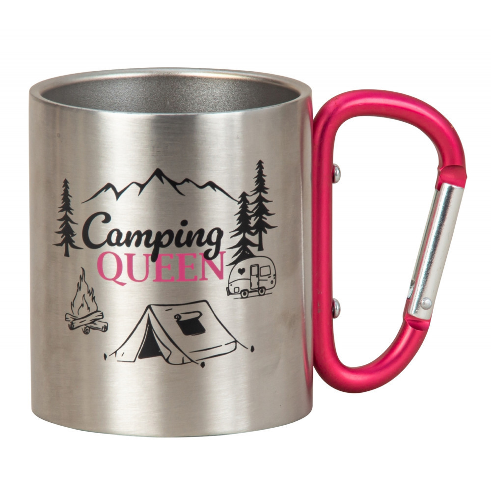 Produktbild: Metallbecher mit pinkem Karabinerhenkel "Camping Q