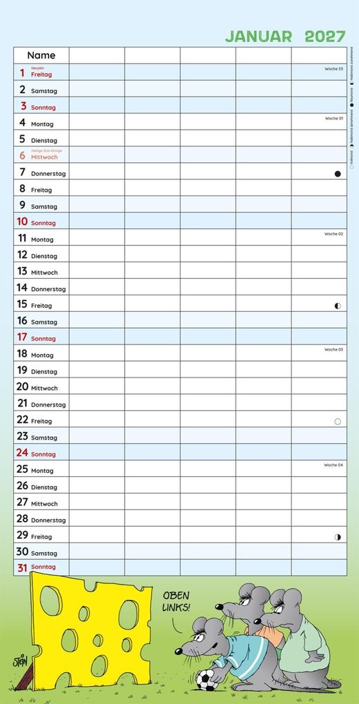 Weitere Ansicht: Uli Stein Familienkalender 2027: Familienplaner mit 5 Spalten | Uli Stein