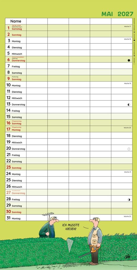 Weitere Ansicht: Uli Stein Familienkalender 2027: Familienplaner mit 5 Spalten | Uli Stein