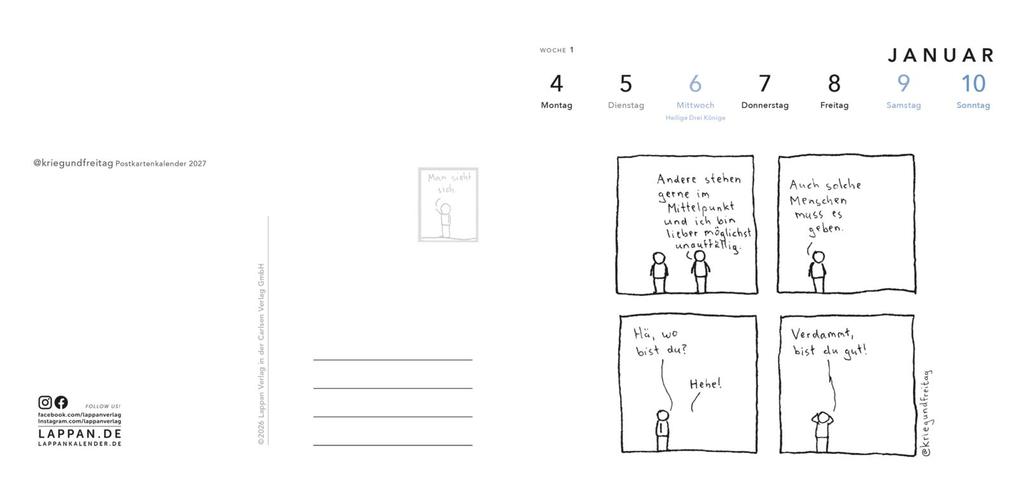 Weitere Ansicht: kriegundfreitag: Postkartenkalender 2027 | @kriegundfreitag