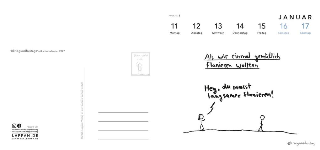 Weitere Ansicht: kriegundfreitag: Postkartenkalender 2027 | @kriegundfreitag