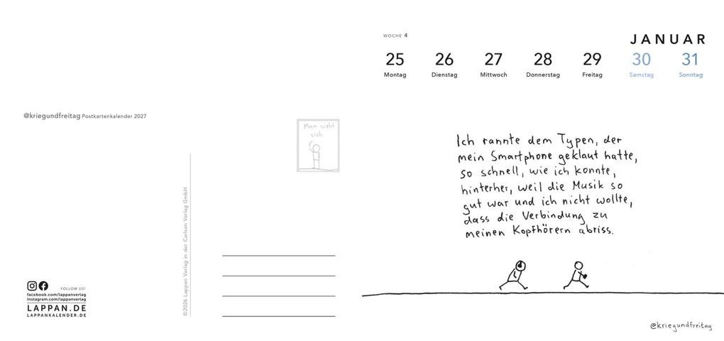 Weitere Ansicht: kriegundfreitag: Postkartenkalender 2027 | @kriegundfreitag