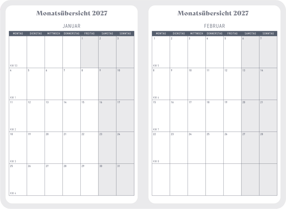 Weitere Ansicht: Wochenkalender 2027 - Purple