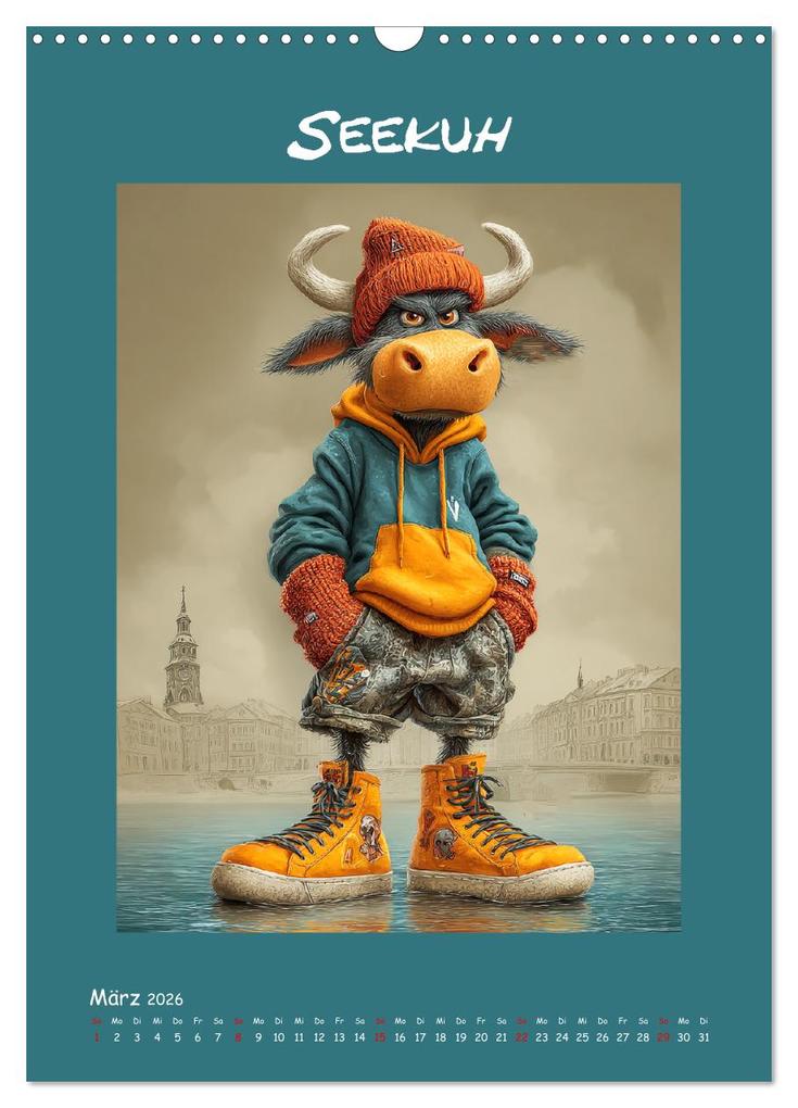Weitere Ansicht: Kuhwelt. Stylische Streetwear-Kühe für gute Laune (Wandkalender 2026 DIN A3 hoch), CALVENDO Monatskalender | Rose Hurley, Calvendo