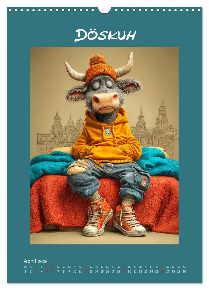 Weitere Ansicht: Kuhwelt. Stylische Streetwear-Kühe für gute Laune (Wandkalender 2026 DIN A3 hoch), CALVENDO Monatskalender | Rose Hurley, Calvendo