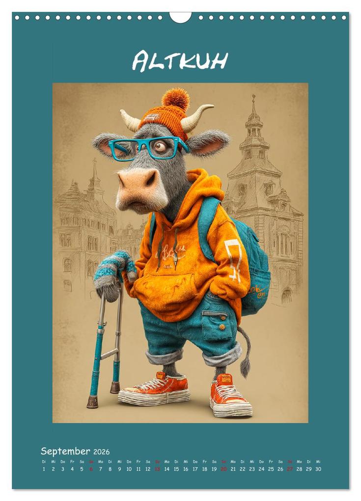Weitere Ansicht: Kuhwelt. Stylische Streetwear-Kühe für gute Laune (Wandkalender 2026 DIN A3 hoch), CALVENDO Monatskalender | Rose Hurley, Calvendo