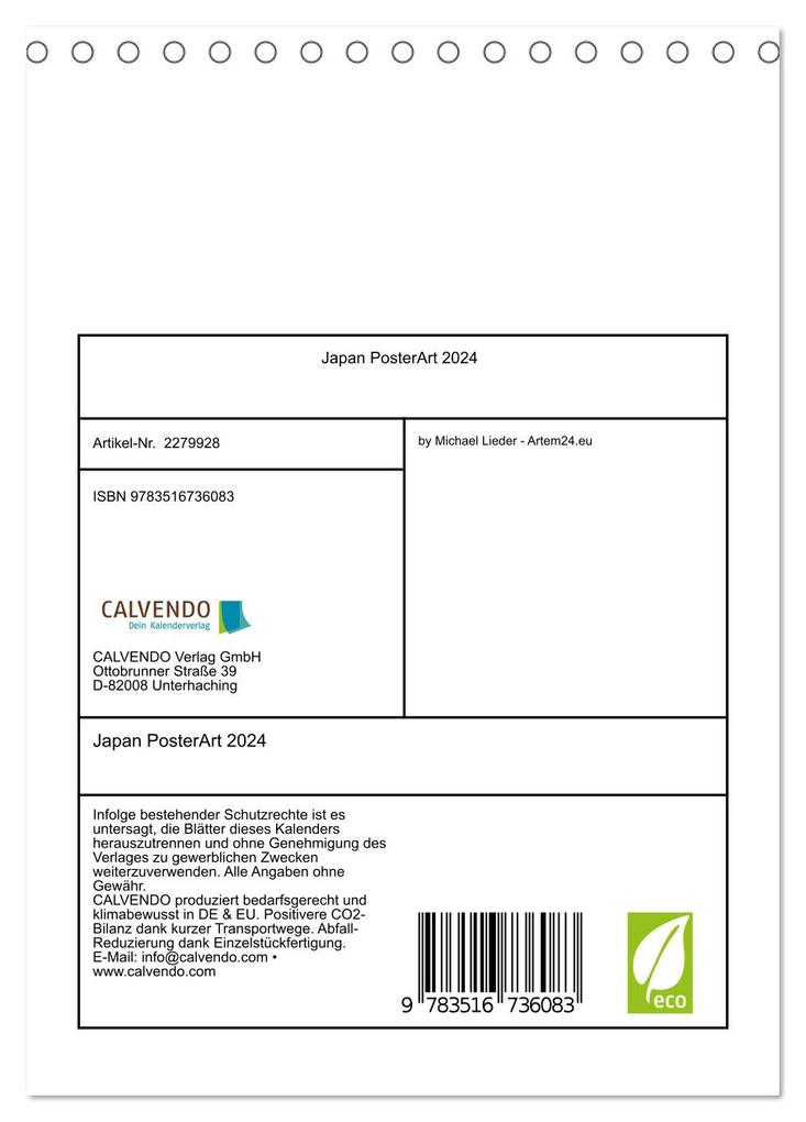 Weitere Ansicht: Japan PosterArt 2024 (Tischkalender 2026 DIN A5 hoch), CALVENDO Monatskalender | Michael Lieder - Artem24.eu, Calvendo