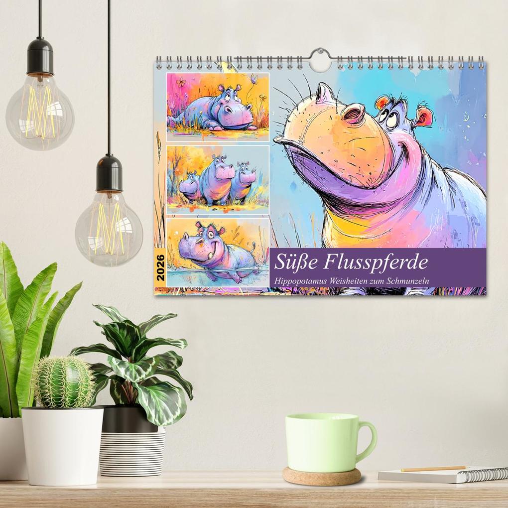 Weitere Ansicht: Süße Flusspferde. Hippopotamus Weisheiten zum Schmunzeln (Wandkalender 2026 DIN A4 quer), CALVENDO Monatskalender | Rose Hurley, Calvendo