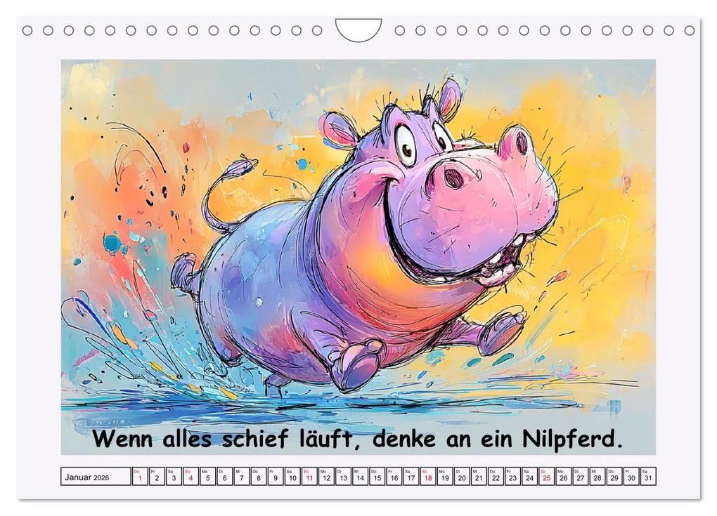 Weitere Ansicht: Süße Flusspferde. Hippopotamus Weisheiten zum Schmunzeln (Wandkalender 2026 DIN A4 quer), CALVENDO Monatskalender | Rose Hurley, Calvendo