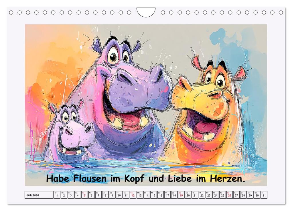 Weitere Ansicht: Süße Flusspferde. Hippopotamus Weisheiten zum Schmunzeln (Wandkalender 2026 DIN A4 quer), CALVENDO Monatskalender | Rose Hurley, Calvendo