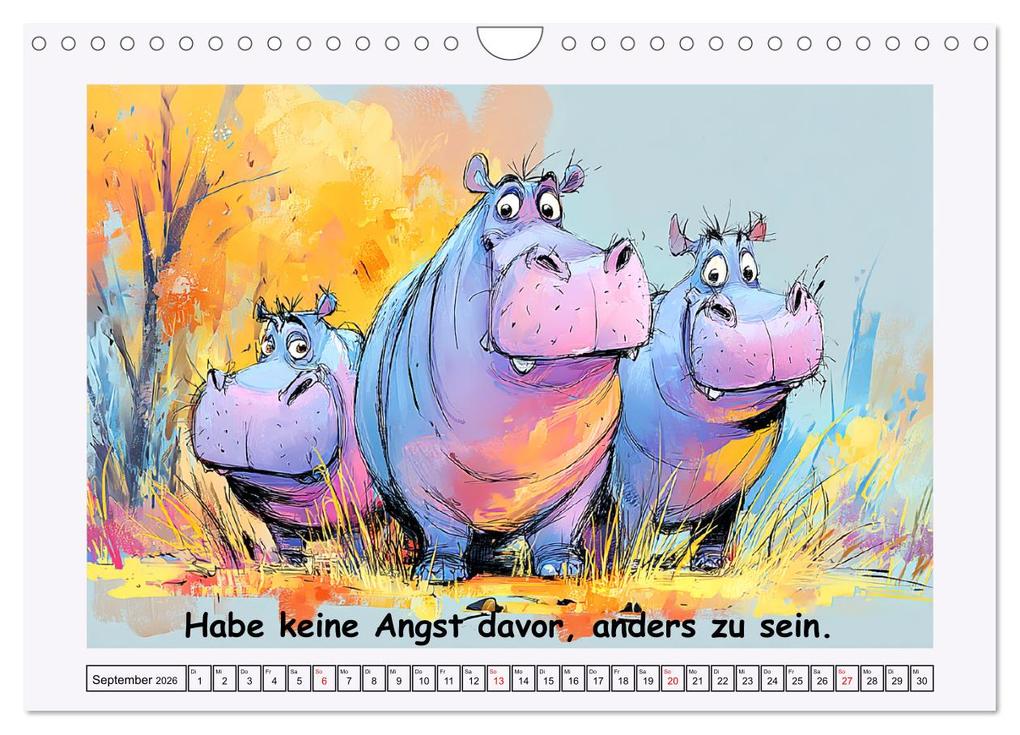 Weitere Ansicht: Süße Flusspferde. Hippopotamus Weisheiten zum Schmunzeln (Wandkalender 2026 DIN A4 quer), CALVENDO Monatskalender | Rose Hurley, Calvendo