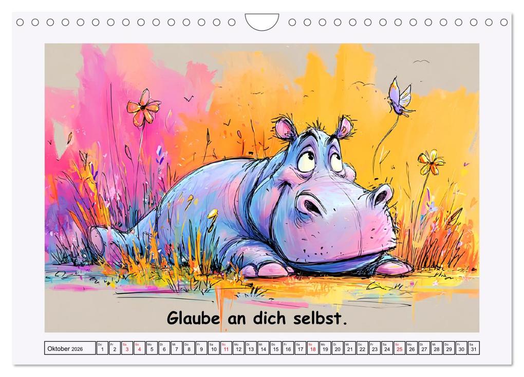 Weitere Ansicht: Süße Flusspferde. Hippopotamus Weisheiten zum Schmunzeln (Wandkalender 2026 DIN A4 quer), CALVENDO Monatskalender | Rose Hurley, Calvendo