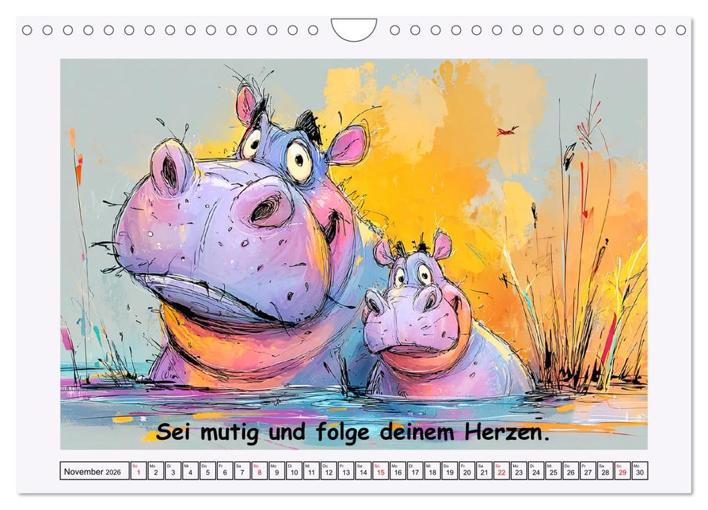 Weitere Ansicht: Süße Flusspferde. Hippopotamus Weisheiten zum Schmunzeln (Wandkalender 2026 DIN A4 quer), CALVENDO Monatskalender | Rose Hurley, Calvendo