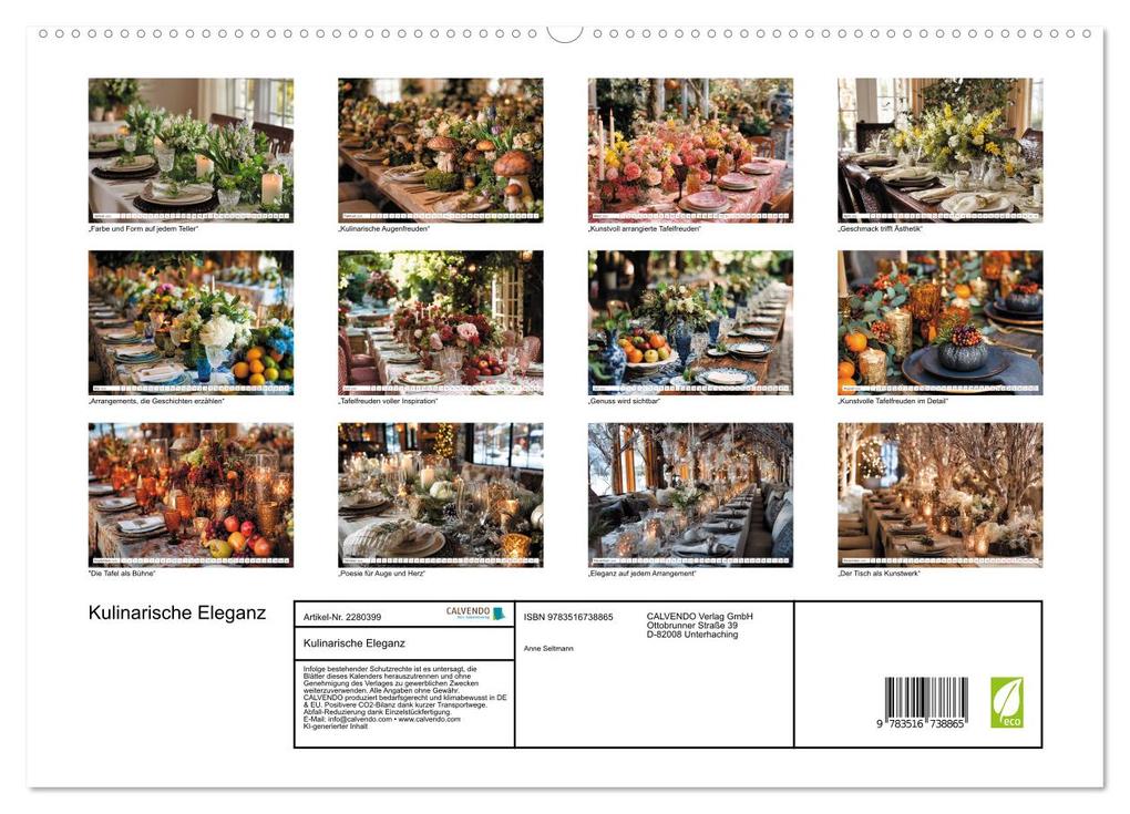 Weitere Ansicht: Kulinarische Eleganz (hochwertiger Premium Wandkalender 2026 DIN A2 quer), Kunstdruck in Hochglanz | Anne Seltmann, Calvendo