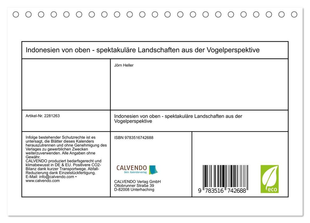 Weitere Ansicht: Indonesien von oben - spektakuläre Landschaften aus der Vogelperspektive (Tischkalender 2026 DIN A5 | Jörn Heller, Calvendo