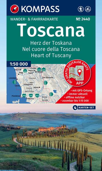 Produktbild: KOMPASS Wanderkarten-Set 2440 Toscana, Herz der Toskana, Nel cuore della Toscana, Heart of Tuscany (4 Karten) 1:50.000