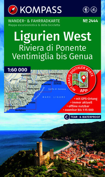 Produktbild: KOMPASS Wanderkarte 2444 Ligurien West - Riviera di Ponente, Ventimiglia bis Genua 1:60.000