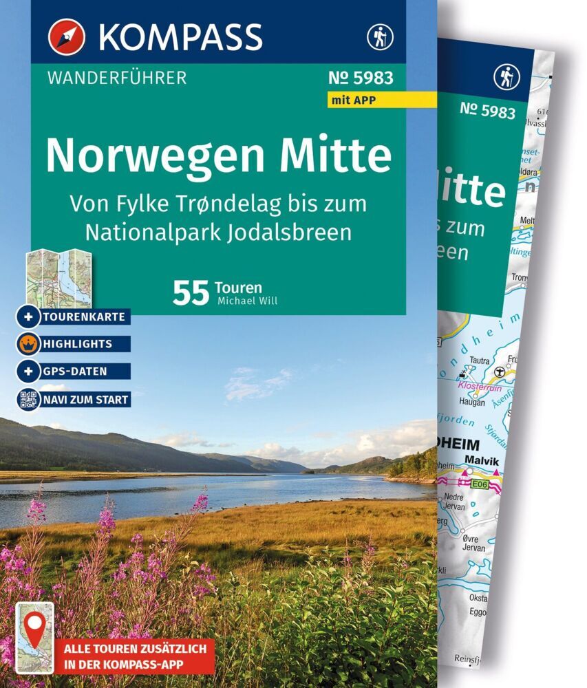 Produktbild: KOMPASS Wanderführer Norwegen Mitte, von Fylke Trøndelag bis zum Nationalpark Jodalsbreen, 55 Touren mit Extra-Tourenkarte | Michael Will