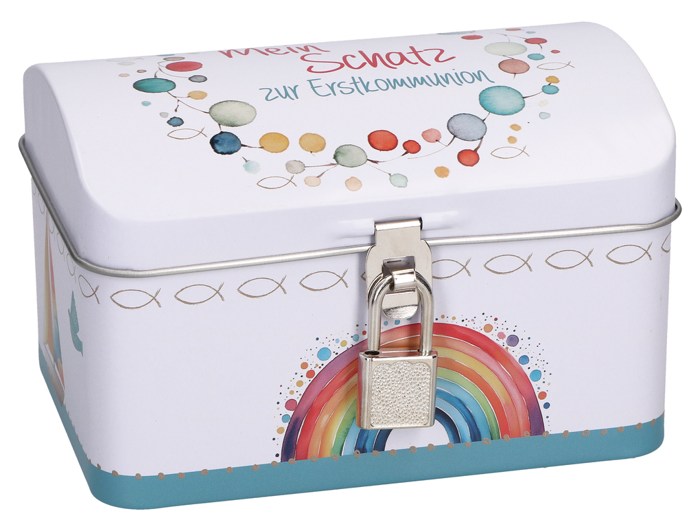 Weitere Ansicht: Weiße Schatzkiste aus Metall mit Schloss