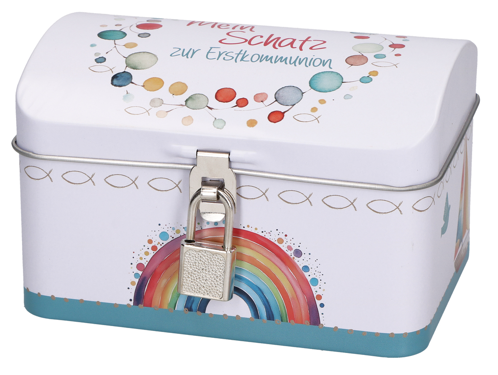 Weitere Ansicht: Weiße Schatzkiste aus Metall mit Schloss