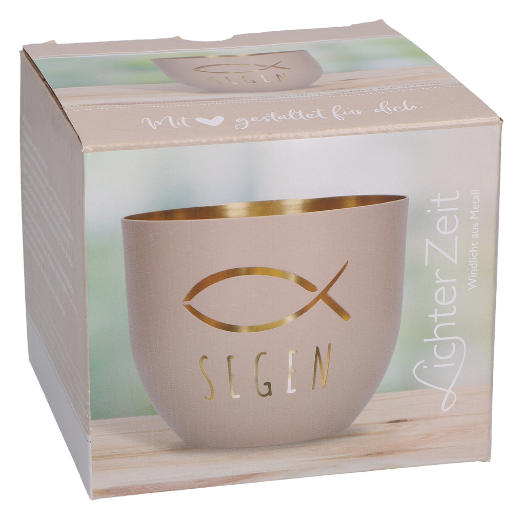 Weitere Ansicht: "Segen" Metall-Windlicht mit Fischmotiv