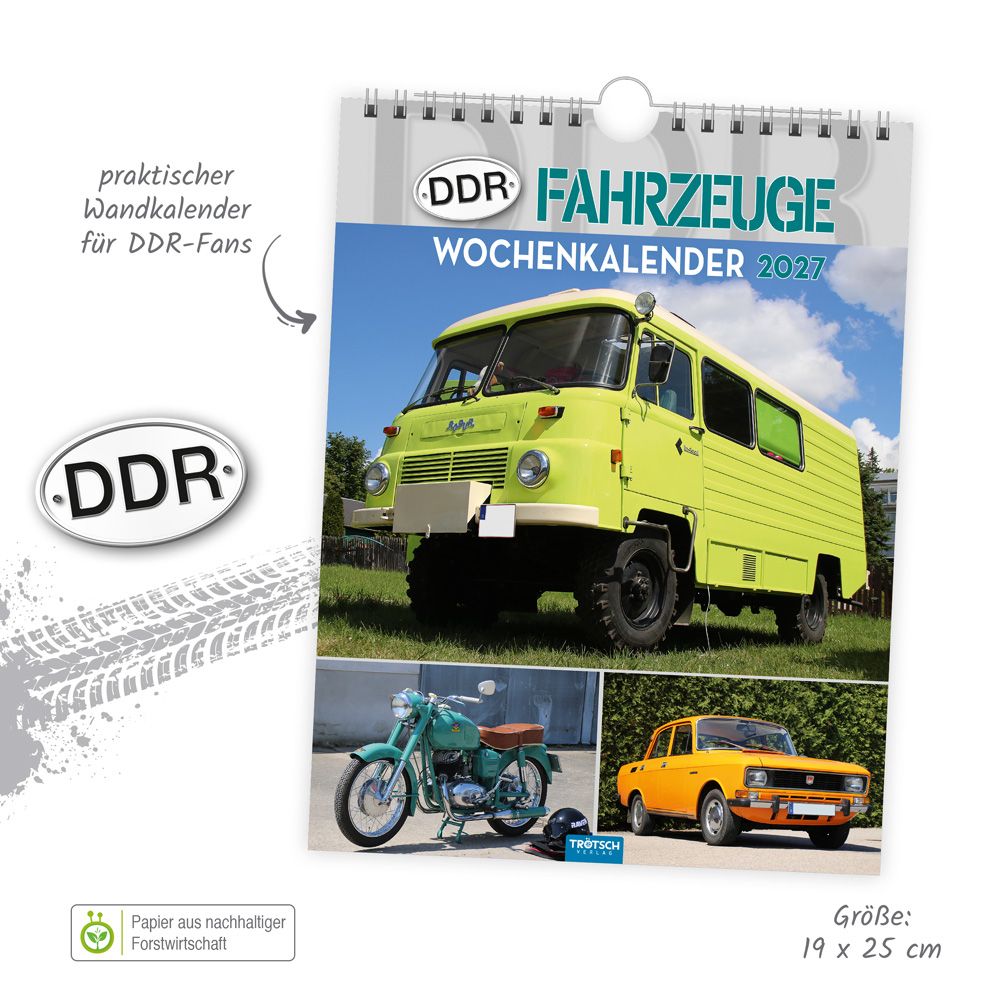 Weitere Ansicht: TRÖTSCH - Wochenkalender zum Hängen DDR-Fahrzeuge 2027