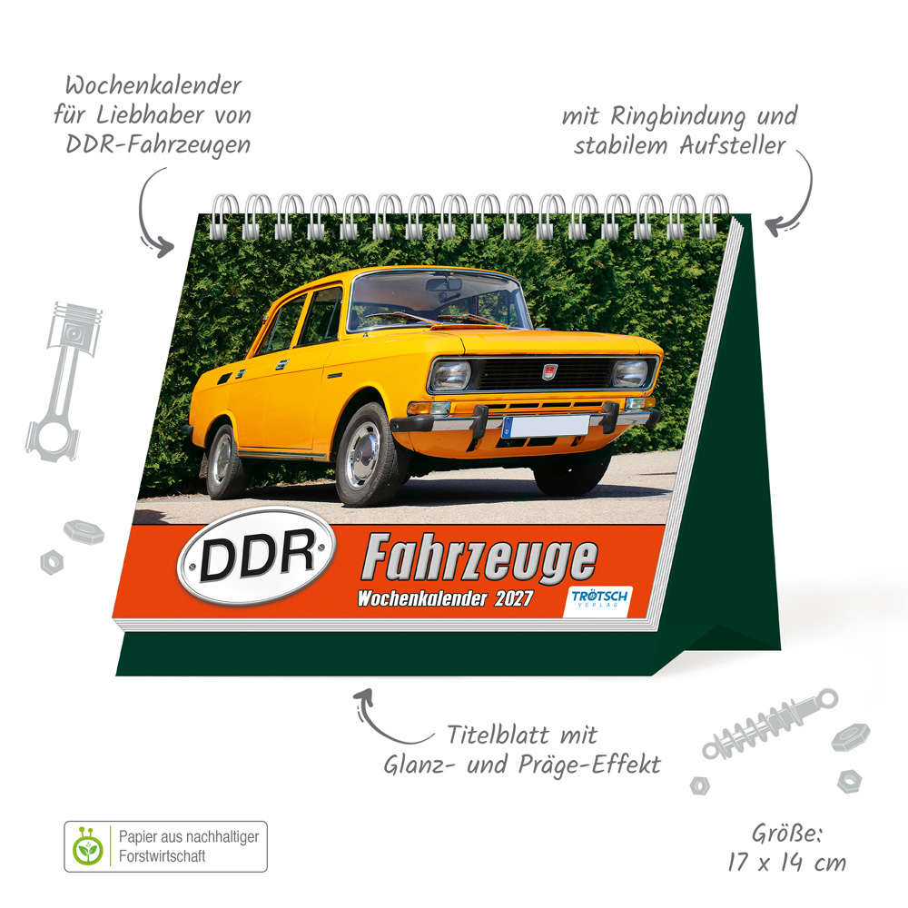 Weitere Ansicht: TRÖTSCH - Aufstellwochenkalender DDR Fahrzeuge 2027