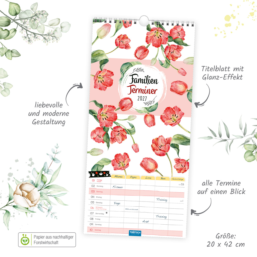Weitere Ansicht: TRÖTSCH - Familienkalender Familienterminer Blumen 2027