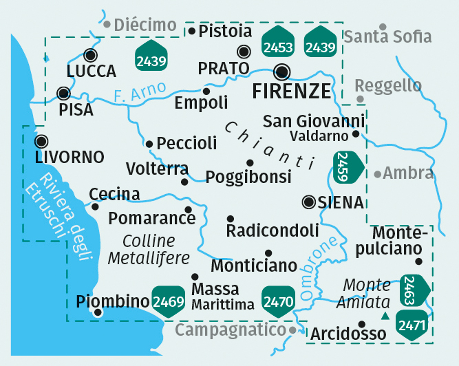 Weitere Ansicht: KOMPASS Wanderkarten-Set 2440 Toscana, Herz der Toskana, Nel cuore della Toscana, Heart of Tuscany (4 Karten) 1:50.000