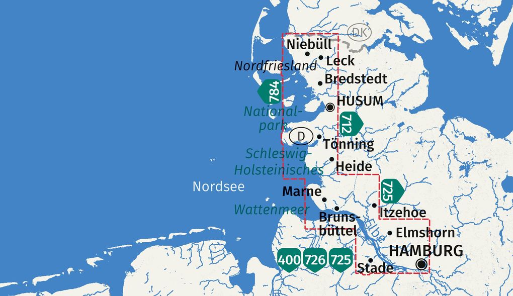Weitere Ansicht: KOMPASS Wanderkarten-Set 723 Nordseeküste von Hamburg bis Dänemark (2 Karten) 1:50.000