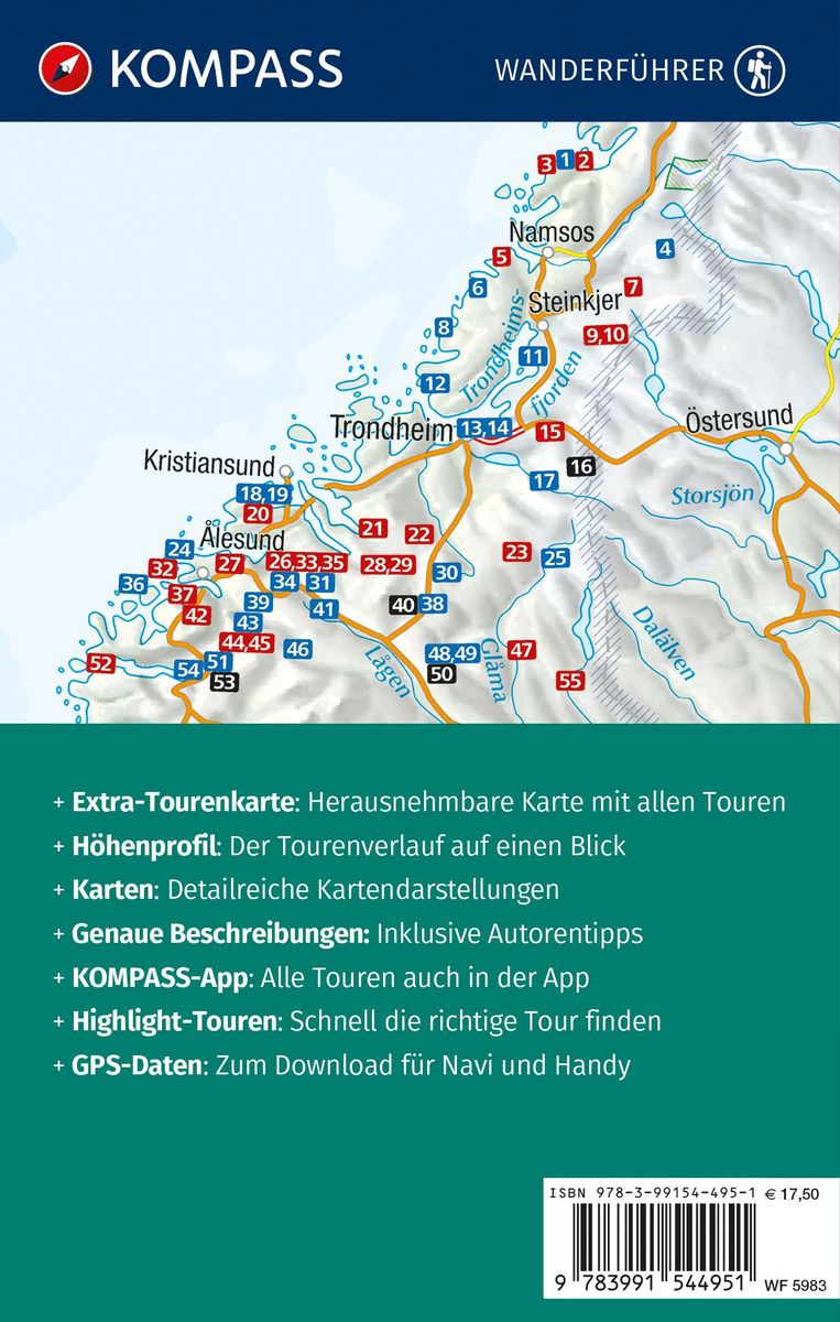 Weitere Ansicht: KOMPASS Wanderführer Norwegen Mitte, von Fylke Trøndelag bis zum Nationalpark Jodalsbreen, 55 Touren mit Extra-Tourenkarte | Michael Will