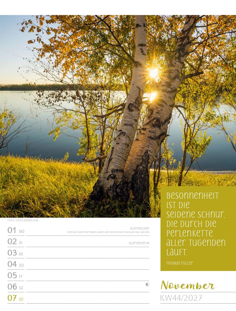 Weitere Ansicht: Augenblicke der Achtsamkeit Wochenplaner Kalender 2027 | Ackermann Kunstverlag GmbH