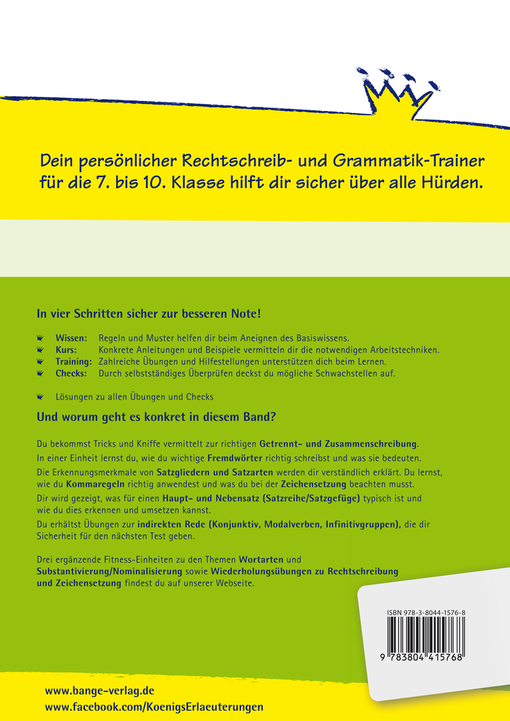 Weitere Ansicht: Rechtschreibung, Grammatik und Zeichensetzung. Deutsch Klasse 7-10. | Vera Menzel