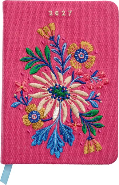 Produktbild: Taschenkalender A6 2027: Blütenmotiv, bestickt, pink