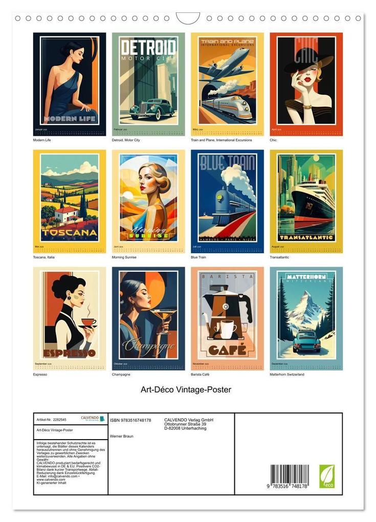 Weitere Ansicht: Art-Déco Vintage-Poster (Wandkalender 2026 DIN A3 hoch), CALVENDO Monatskalender | Calvendo, Werner Braun