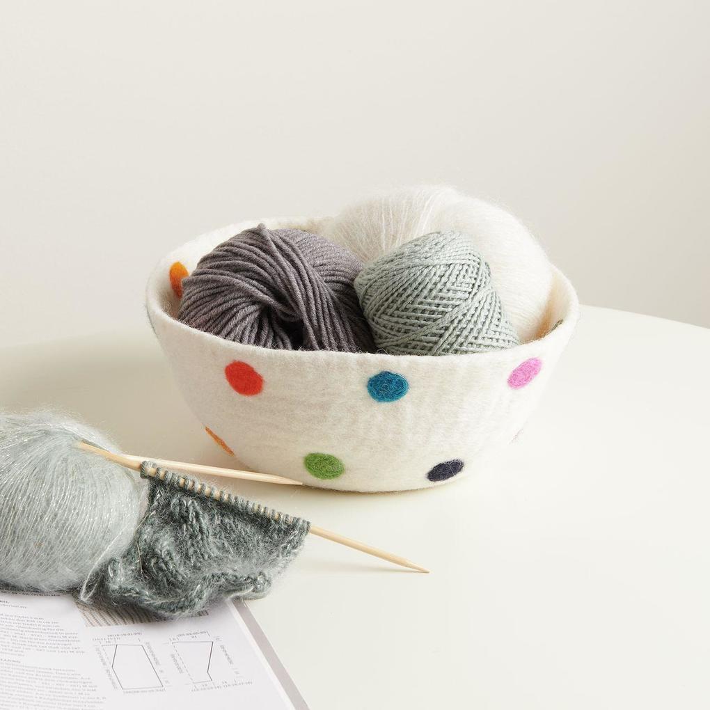 Weitere Ansicht: Filz-Korb Weiß, bunt gepunktet, handgefilzt, 23 x 23 x 9cm