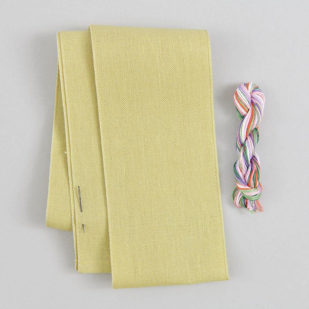 Weitere Ansicht: Stickpackung, Gezählter Kreuzstich Schleife Wiesenblümchen, Salbei, 30 x 54 cm, 100% Leinen