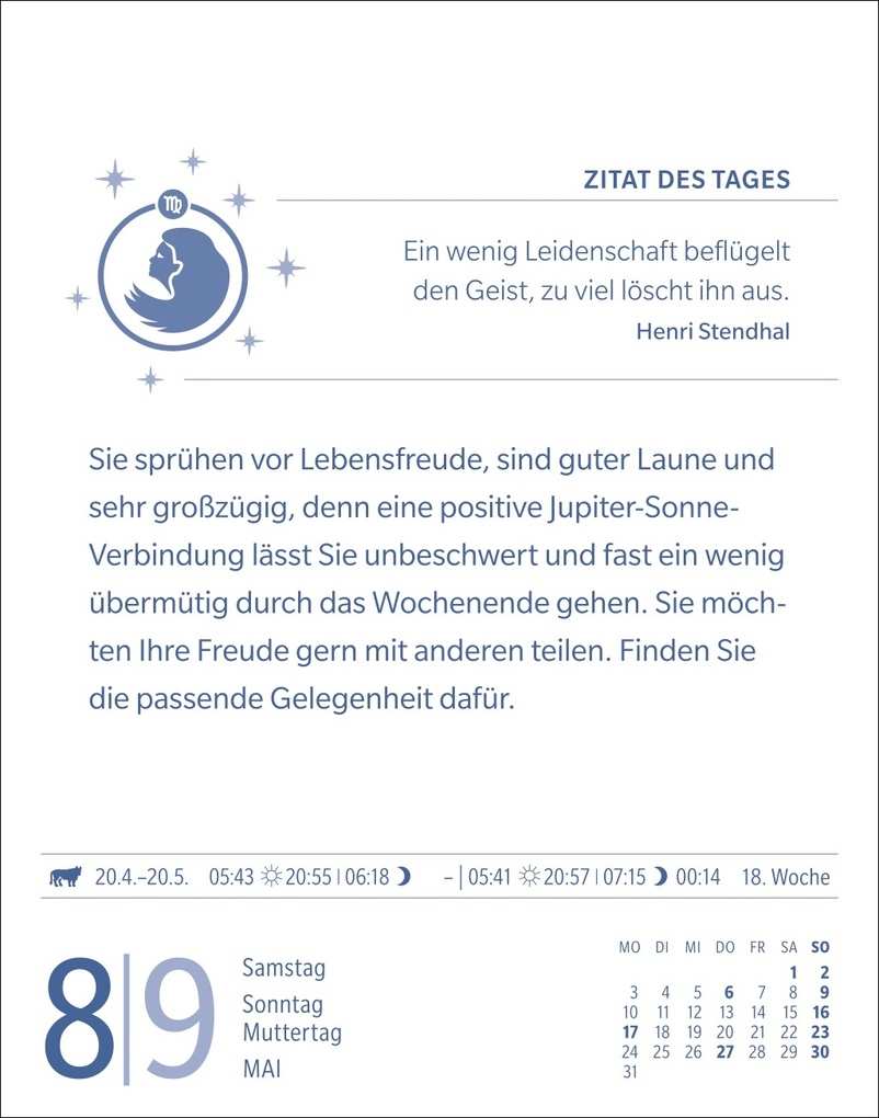 Weitere Ansicht: Jungfrau Sternzeichenkalender 2027 - Tagesabreißkalender - Ihr Horoskop für jeden Tag | Robert Satorius