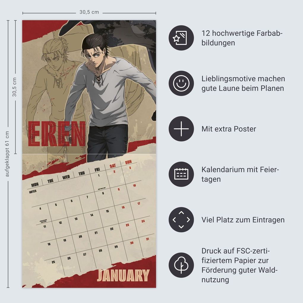 Weitere Ansicht: Attack on Titan Broschurkalender 2027