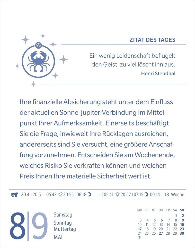 Weitere Ansicht: Krebs Sternzeichenkalender 2027 - Tagesabreißkalender - Ihr Horoskop für jeden Tag | Robert Satorius