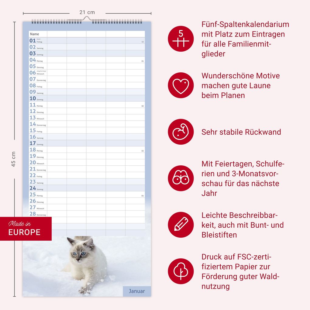 Weitere Ansicht: times&more Katzen Familienplaner 2027