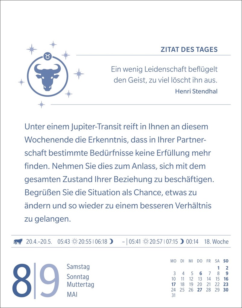 Weitere Ansicht: Stier Sternzeichenkalender 2027 - Tagesabreißkalender - Ihr Horoskop für jeden Tag | Robert Satorius