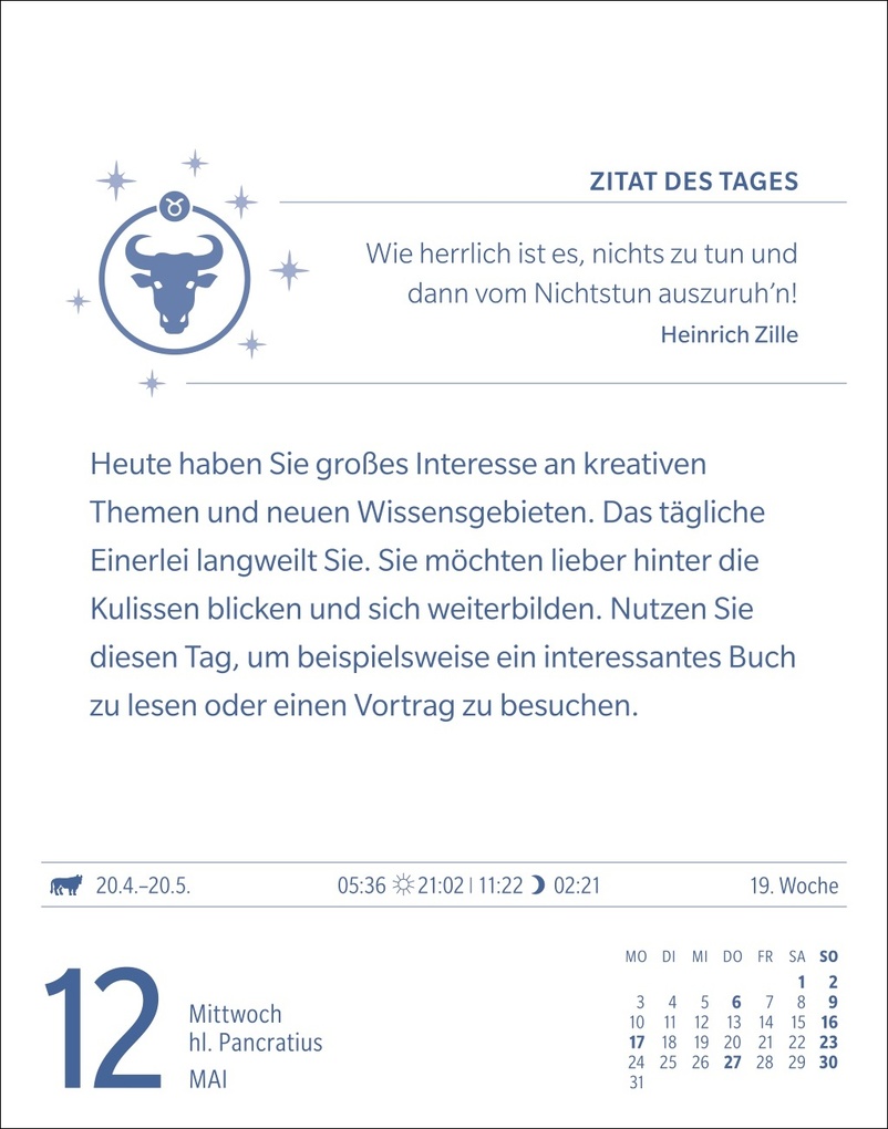 Weitere Ansicht: Stier Sternzeichenkalender 2027 - Tagesabreißkalender - Ihr Horoskop für jeden Tag | Robert Satorius