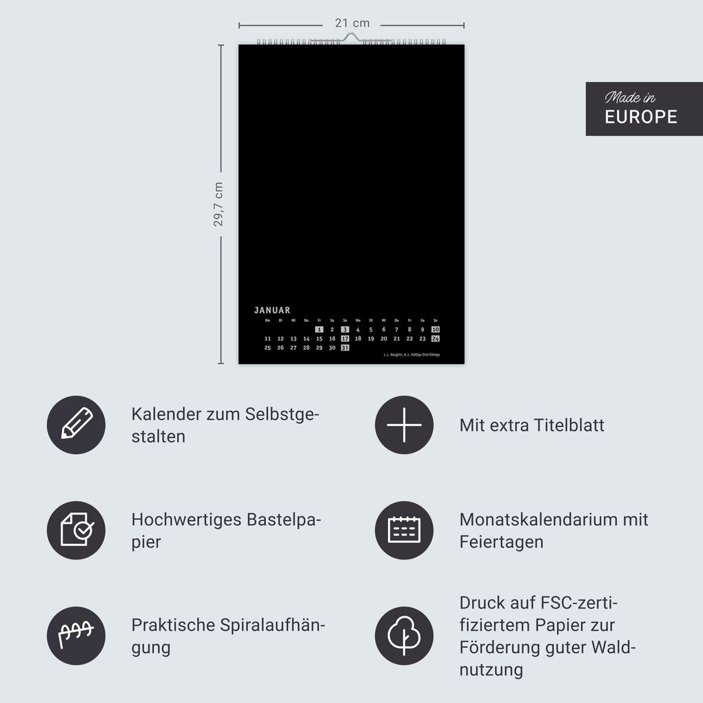 Weitere Ansicht: Premium-Bastelkalender schwarz A4 2027