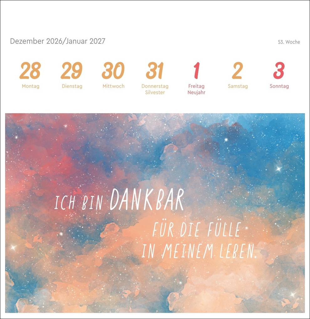 Weitere Ansicht: Ich bin einzigartig und wertvoll Premium-Postkartenkalender 2027 - 53 Affirmationskarten für das Jahr