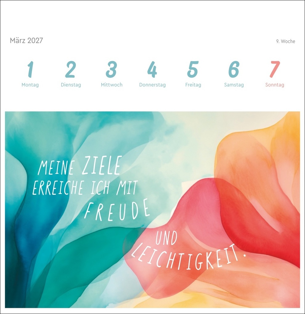 Weitere Ansicht: Ich bin einzigartig und wertvoll Premium-Postkartenkalender 2027 - 53 Affirmationskarten für das Jahr