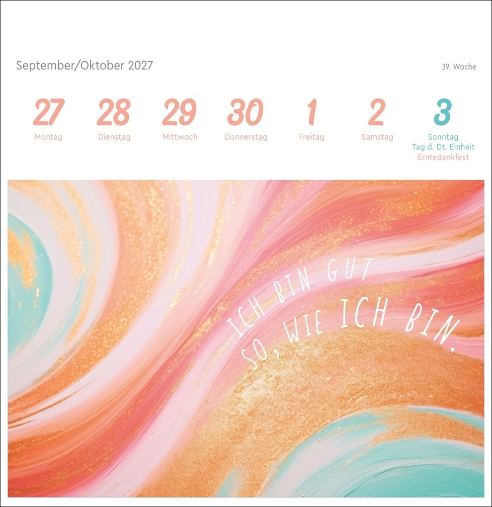 Weitere Ansicht: Ich bin einzigartig und wertvoll Premium-Postkartenkalender 2027 - 53 Affirmationskarten für das Jahr